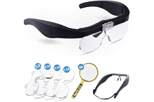 TOOSOAR Okulary powiększające ze światłem, 1,5 x 2,5 x 3,5 x 5 x 10 x zdejmowane okulary powiększające, dla osób noszących okulary, hobby, elektryków, szycia, rzemiosła i osób starszych