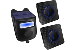 HONETEEK Alarme solaire sans fil pour allée - Résistant aux intempéries - Détecteur de mouvement - Carillon de porte - Système d'alerte de sécurité à monter soi-même (1 capteur et 2 sonnettes)