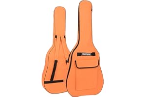 SUQ wasserdichte Oxford Gitarrentasche, 40/41 Zoll Tasche Musikmuster Nylon Gigbag, E-Gitarrentasche Akustikgitarre und Konzertgitarren Stoßfest Gepolstert Wasserdicht (Orange)