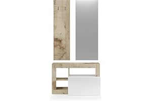 Web Convenienza Set Ingresso Moderno - Made in Italy - Collezione Hamburg Set Composto da Mobile Basso, Appendiabiti e Specchio - Design moderno e originale - Color Bianco Lucido e Pero