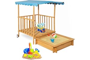 MAXXGARDEN MaxxToys - Sandbox in legno per esterni, con protezione solare regolabile in altezza, tetto inclinabile, impermeabile, 130 x 130 x 143 cm
