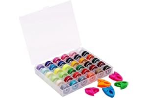 YEQIN 36Pcs Sewing Machine Bobbin Threads with Storage Case Box and Bobbin Clamps, Pre-Wound Bobbins Set for Brother Babylock Janome Elna Kenmore Babylock Singer Sewing Machine（Assorted Colors）