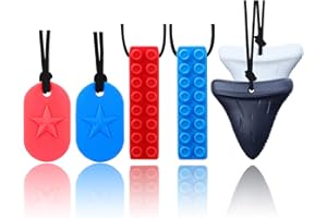 GNAWRISHING Chew Necklaces for Sensory Kids 6 Pcs Sensory Chewy Toys for Autism Girl and Boy, ADHD Toddler, Adult(Blue, Red, Black, White)