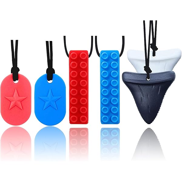Lot De 6 Colliers Sensoriels à Mâcher Pour Enfants - Silicone Alimentaire - Autisme, TDAH, Besoins De Mastication - Modèles Variés