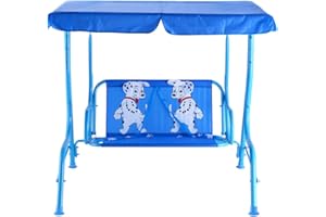 Giantex Balancelle Balançoire Chaise de Jardin Extérieur pour Enfants en Bleu 112 x 75 x 108CM avec 2 Places et Auvent Pare-Soleil en Tissu Oxford et Charge Max 80KG pour Jardin ou Terrasse (Bleu)
