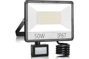 ANNIFUNLY 50W Foco LED con Sensor de Movimiento,5000LM Focos LED Exterior Blanco Frío 7000K,IP67 Impermeable Iluminación de Seguridad Proyector Led Exterior,luz Exterior para Jardín, Patio,Garaje,Terraza