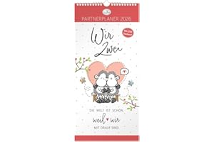 ‎SHEEPWORLD Planer für Zwei 2026: Wandkalender mit zwölf Monatsseiten mit 4 Spalten zum Planen, Spiralbindung, inklusive Stickerbogen mit 250 Aufklebern.