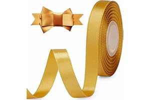 MacroHu 1CM x 23M Cinta de Satén,Cintas para Envolver Regalos,Cinta de Decoraciones de Navidad,Fiestas de Cumpleaños,Bodas,álbumes de Recortes,Manualidades,Decoración para Flores(Oro)