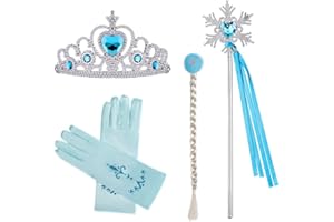 ZAZOOT Accessori Costume da Principessa, 4pcs Accessori per Vestire Principessa, Principessa Dress Up Accessori, Principessa Frozen Vestito Accessori, con Treccia, Diadema, Guanti, Bacchetta Magica