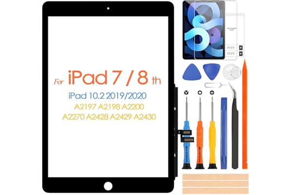Écran tactile pour iPad 7/8 10.2 pouce 2019 2020 7th 8th Digitizer Écran Tactile Panneau Kit Pièces de Réparation, Pas de Bouton Accueil, pour iPad A2197 A2198 A2200 A2270 A2428 A2429 A2430 (non LCD)