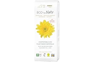 ‎NATY Eco by Naty Damenbinden Super – Pflanzliche und saugfähige Bio-Hygienebinden mit Flügeln, Menstruationsprodukt aus Bio-Baumwolle, Besser für die weibliche Gesundheit (12 Stück)