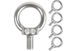 Leryati Eye Bolt M5, 5 Pieces 304 Stainless Steel Eye Bolt Ring Eye Bolt Round Ring Bolt, Male Thread Ring Screw for Attaching Hanging Ornaments, Flower Pots, Swing Stands, etc.