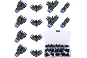 VooGenzek 20 Pièces 6mm Raccords Rapides Pneumatiques, 4 Formes Pneumatiques Raccords Pneumatiques Push Fittings, Pour Connexion Rapide Des Outils Pneumatiques De Tuyauterie D'air