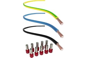 ELEKTRO-TECHNIK-SHOP Kit de câblage pour compteur - Boîte à fusibles - 10 mm² - Jaune vert - 1 m - Bleu - 1 m - Noir - 3 m - Avec 10 embouts