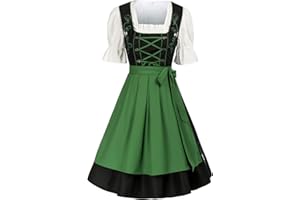JASAMBAC Women's 3 Piece German Dirndl Dress Oktoberfest Outfit Bavarian Costumes for Bavarian Beer Carnival Oktoberfest Party