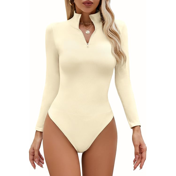 Sukiglam – Body Femme Manches Longues En Tricot Côtelé, Cols Haut/V/Montant, Matière Stretch (90% Polyester, 10% Élasthanne)