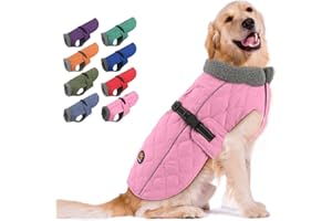 Sheripet Dog Winter Jackets, Furry Collar Winter Coats for Dogs with Fleece Lining, Reflective Winter Dog Jackets Warm Windproof Dog Coats for Large Dogs, Pink L