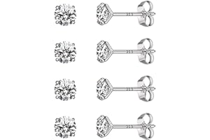 LULIYLDJ Ensemble de 4 boucles d'oreilles pour femmes boucles d'oreilles clous diamant boucles d'oreilles pour femmes, 3, 4, 5, 6mm boucles d'oreilles pour hommes et femmes, clous ronds hypoallergéniques