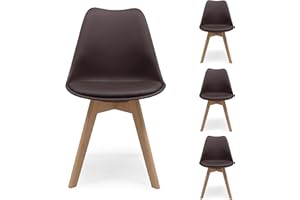 Homely - Pack de 4 sillas de Comedor o Cocina de diseño nórdico Day, Asiento de Polipropileno y Patas de Madera de Haya, Color Chocolate