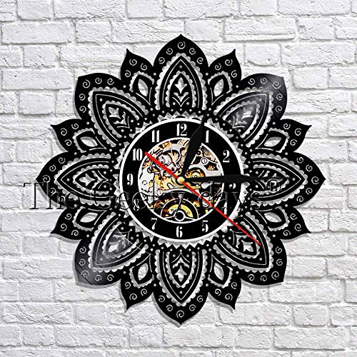 XIAOJI Reloj de Pared Seed of Life Lotus Art Zen Reloj De Pared Yoga Focus Decoración De Pared Mandala Vinyl Record Reloj De Pared