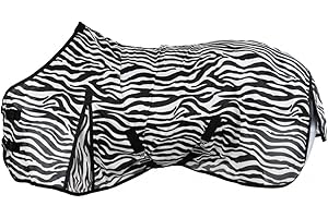 RL24 - Zebra Fly Blanket with Cross Strap - Tear-Resistant & Fine Mesh Horse Blanket - Insect Protection Blanket - With Tail Strap & Extra Long Sides - Outdoor Horse Blanket - 125 cm