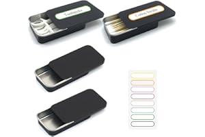 SwirlColor Contenedor para hisopos de algodón, 2 piezas portátil pequeño porta bastoncillos vacío algodonados caja de algodón almohadilla con tapa de metal para palillos corbatas pelo -negro (2)