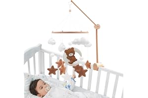 HBSFBH Cuna Móvil para Bebé, Baby Rattles Mobile, Carillón de Viento Móvil para Bebé, Carillón de Viento para Bebé, Mobile Baby de fieltro, con oso, Estrellas, Luna y Nubes, Regalo para Bebés o niños