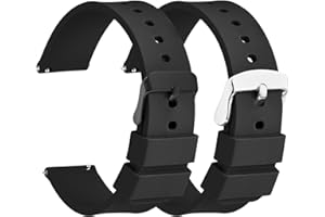 Molain 2 correas de goma de silicona para reloj, liberación rápida hebilla de acero inoxidable negro/plateado correas de reloj universales de repuesto deportivas impermeables