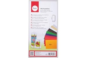 Rayher 3102749 Verzierwachs, Set 10 Verzierwachsplatten, je 20 x 10 cm, Farben sortiert, Wachs zum Kerzen verzieren, Kerzenwachs, Wachsfolie