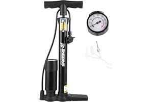 KITDAHOM Pompa per Bicicletta - Pompa da Terra con Manometro 45cm - Materiale in Ferro Metallico - Alta Pressione 160 PSI - Adatta per Bici da Strada, E-Bike, Mountain Bike e Attrezzature Sportive (Nero)