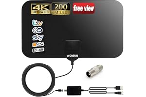 Qualihome TV Aerial, Digital Indoor TV Aerial for Digital Freeview 4K 1080P HD VHF UHF for Local Channels 150+ Miles Range with Signal Amplifier Support All TV's - 14.4 ft Coax Cable