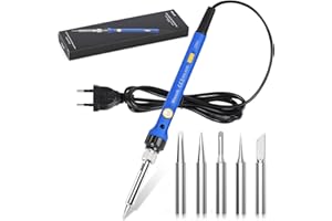 Lötkolben, Wiecok Lötkolben Set 60W 220V mit Temperatur Einstellbar 220-480℃, EIN/AUS Schalter, Betriebsanzeige, 5 Lötspitzen, Soldering Iron für Elektrotechnik Reparaturen Profi Hobbybastler