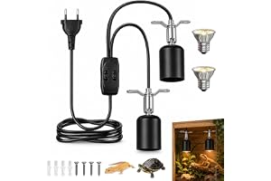 Ceramiczne gniazdo lampy grzewczej E27 z podwójną głowicą z 2 żarówkami | 2 żarówki UVA/UVB 50 W, niezależne sterowanie, obrót o 360°, kabel 1,8 m, do płazów i zwierząt akwariowych