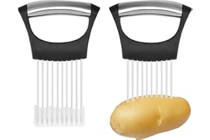 BOULESENM 2PCS Porte Tranche Oignons,Coupe Oignon Support à Oignons Amélioré Pour Trancher,Porte-oignon en Acier Inoxydable,Coupe Legume,Hachoir à Légumes Manuel et Sûr