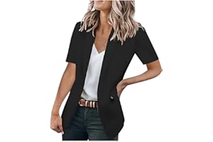 YESOK 2023 Blazer Femme Chic Et Elegant Blazer Manches Courts Bouton Décontracté Cardigan Gilet Sexy Mode OL Costume Veste Manteau Cardigan Blouson Jacket avec Poches Printemps Ete Automne Manteaux Femme