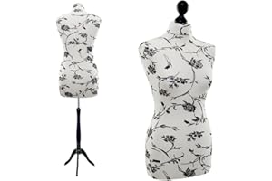 LUCCESI | Schneiderpuppe | zum Probierpreis! | Größen S - XL (Female) | Torso Size: L (Large/40-42) | Wechselbezug Creme-Weiss/florales Muster (schwarz) | Standfuss schwarz | Schaufensterpuppe