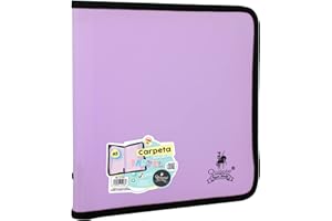 CARPETA A5 CON CREMALLERA PASTEL QUIJOTE PAPER WORLD - Contorno de tela, 2 bolsillos interiores, colores pastel, cremallera acero inox - Morado