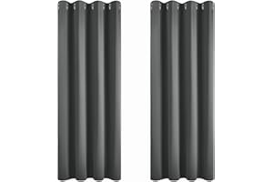 Deconovo Zasłona zaciemniająca, na przelotkach, do salonu, nieprzejrzysta, 138 x 168 cm, ciemnoszara, zestaw 2 sztuk