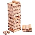 WINZELLA Wooden Blocks 54 Pcs 2 Dice Building Blocks Game Challenging Wooden Tumbling Tower, Wooden Stacking Toys with Dices Board Educational Puzzle Game for Adults and Kids (Wooden)