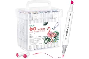Ohuhu Rotuladores 60 Colores, Marcadores de Agua Doble Punta para Adultos Estudiantes Dibujar, para Colorear, Bocetos, Cómics, Garabatos, con 1 Batidora Incolora y Maletín de Transporte