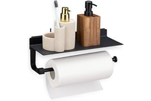 Navaris Ściana perforowana, uchwyt na rolki papieru z półką – warsztatowy regał wiszący – regał kuchenny z metalu – półka z uchwytem na ręczniki kuchenne – w kolorze czarnym