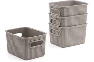 PRACTICDOMUS Pack de 4 Cestas de Ordenación Multiusos Baobab Collection. Tamaño S 1.5L. Color Taupe