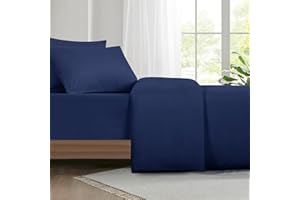 Aisbo Double Duvet Set with Sheet - Navy Blue 4 Pieces Microfiber Bedding Set for Double Bed, Includes Duvet Cover, Fitted Sheet and Pillowcases