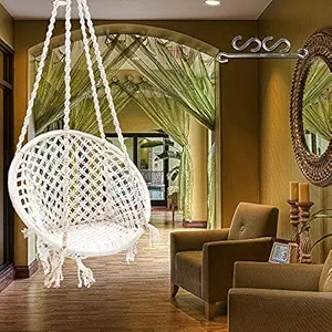 Patiofy Made in India Swing Chair for Balcony Home Indoor/Outdoor Hanging Wooden Swing for Kids jhula Hanging Chair (White)