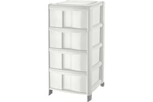 Tontarelli Cassettiera Bambù Medium con 4 cassetti alti, in plastica, colore Panna