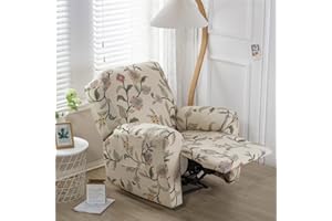 Highdi Recliner Chair Covers with Pockets for Electric Chair, 4 Pieces Floral Stretch Recliner Sofa Slipcovers Non Slip Reclining Sofa Cover Furniture Protector(Beige Classic)