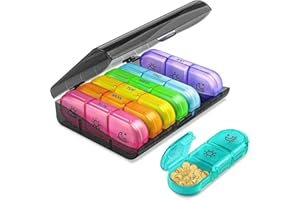 WOOBROO Pilulier Semainier Matin,midi et soir,Piluliers Medicaments 7 Jours 21 Compartiments,de Grande Capacite pour Poche de Pantalon,pour Vitamines,Suppléments et Médicament(Multicolore)