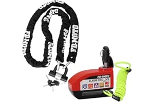 FD-MOTO Blakc/Red Alarm Disc Lock & Reminder Cable & 2.0M*10mm Steel Heavy Duty Motorbike Chain Lock