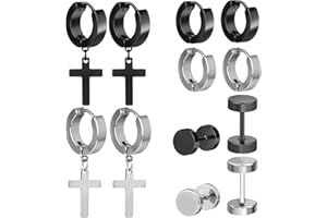 Comius Sharp 6 Paare Edelstahl Kreuz Ohrringe, Kreuz Creolen Ohrstecker Creolen Ohrringe Schwarz Silber für Männer und Damen