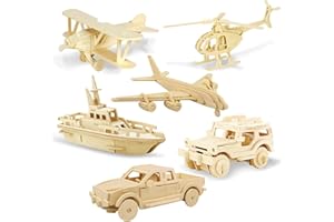 Georgie Porgy Puzzles 3D en Bois pour Enfants Dinosaures Avions Jouets de Construction en Bois Lot de 6 (Avion Voiture Canot de Sauvetage)